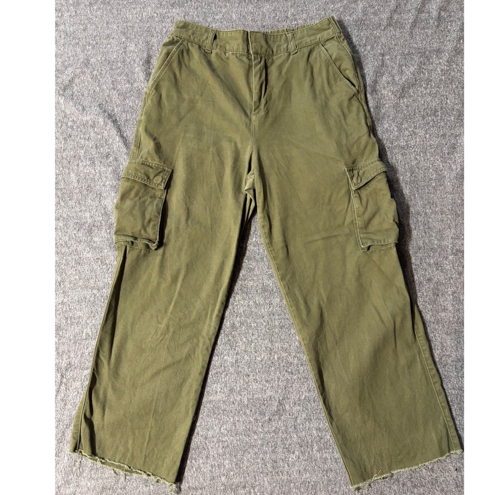 Forever 21 Womens Olive Green Cargo Pants High Rise Raw Hem Size Large